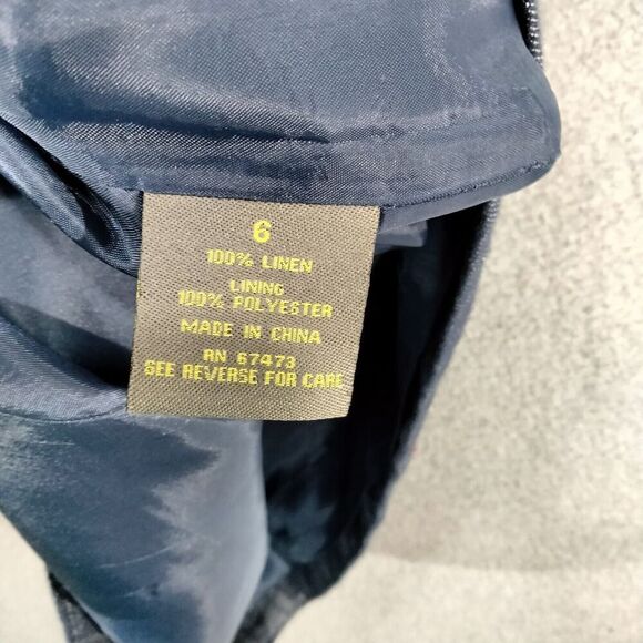 Taylor Sheath Dress Linen Wmns Sz 6 Blue Chambray Sleeveless Ruffle V-Neck - Picture 8 of 13